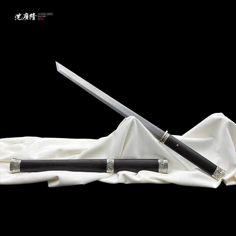 龙泉沈广隆-冲虚刀 短款 白铜 黑檀木 花纹钢 手工 宝剑 未开刃