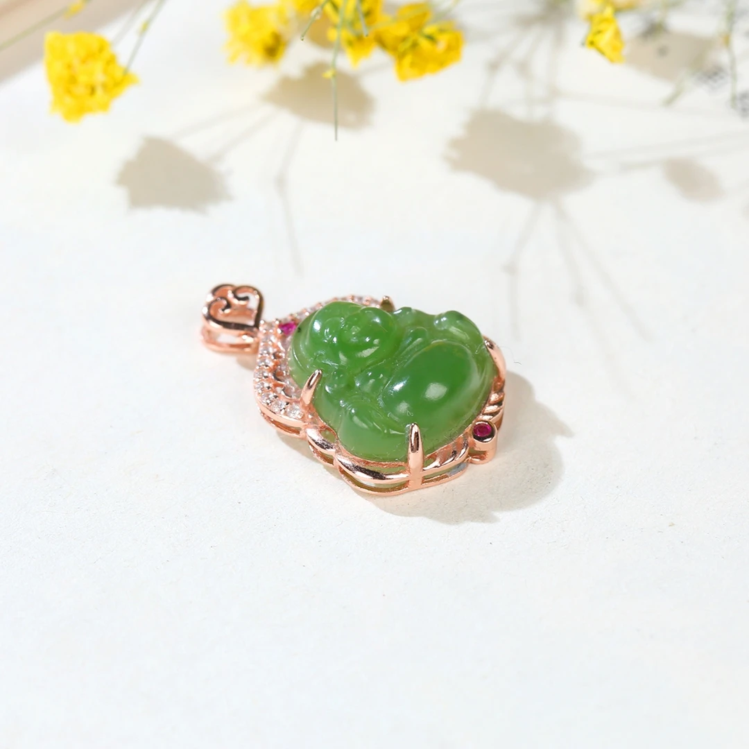 【麦子家族年终大促】天然和田碧玉佛公挂件S925银JDZ17-1