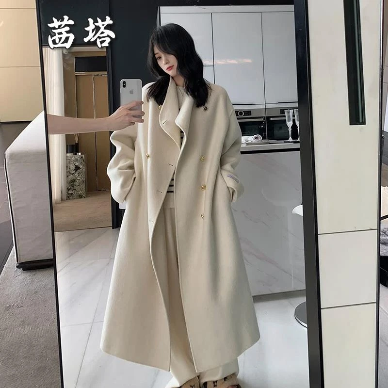 白色双面毛呢大衣2025冬季新款加厚小个子韩系气质毛呢外套高级感