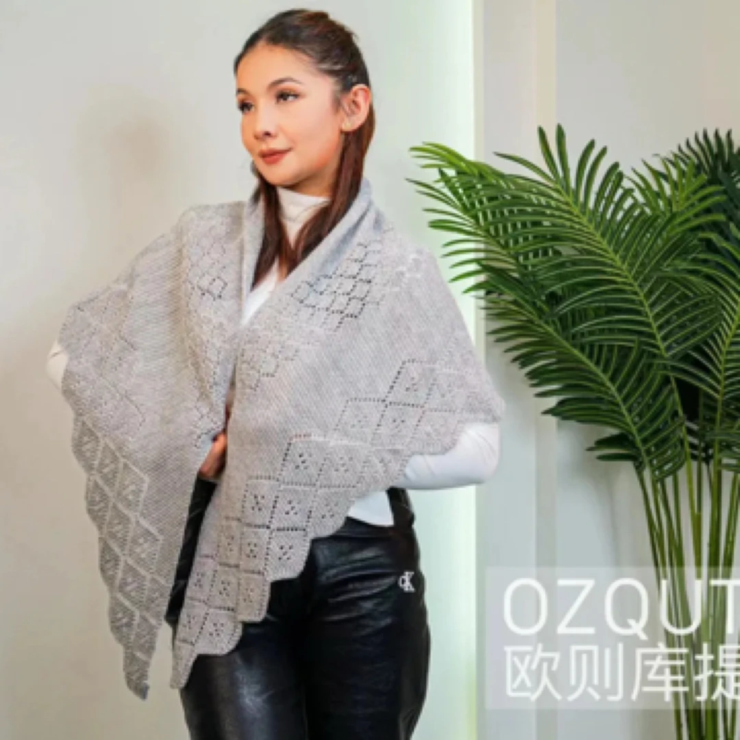 OZQUT欧则库提针织镂空三角披肩百搭护肩颈小坎肩春秋洋气时尚