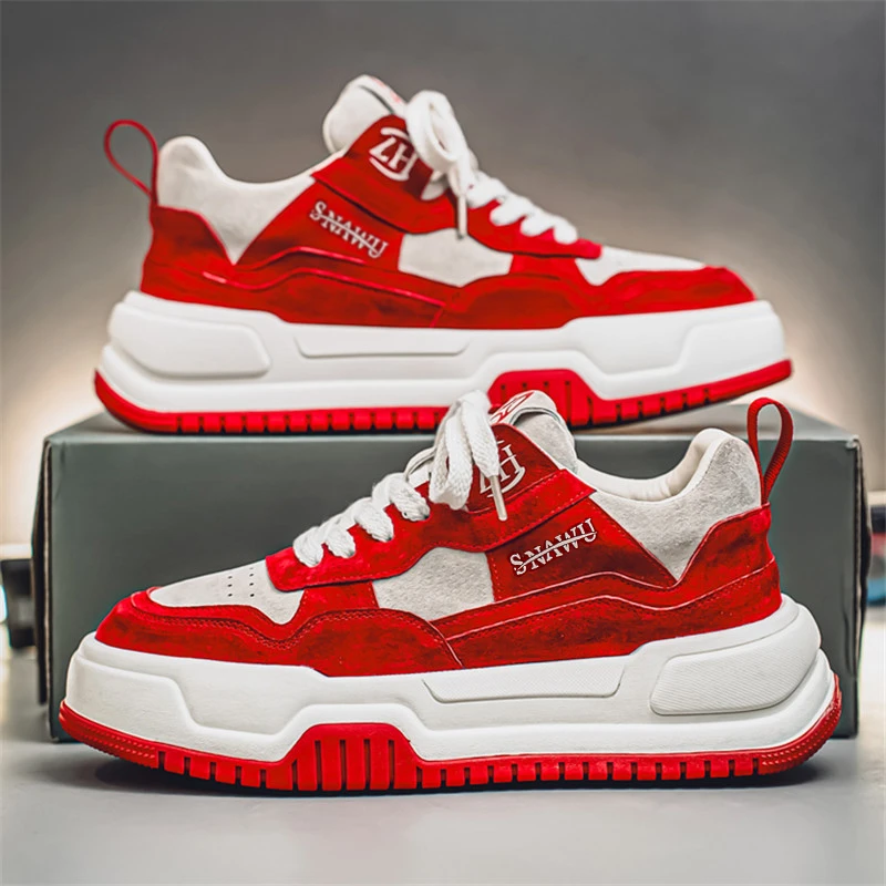 【爆款年货】休闲板鞋子男款2025新款春季红色厚底潮流百搭男士新款