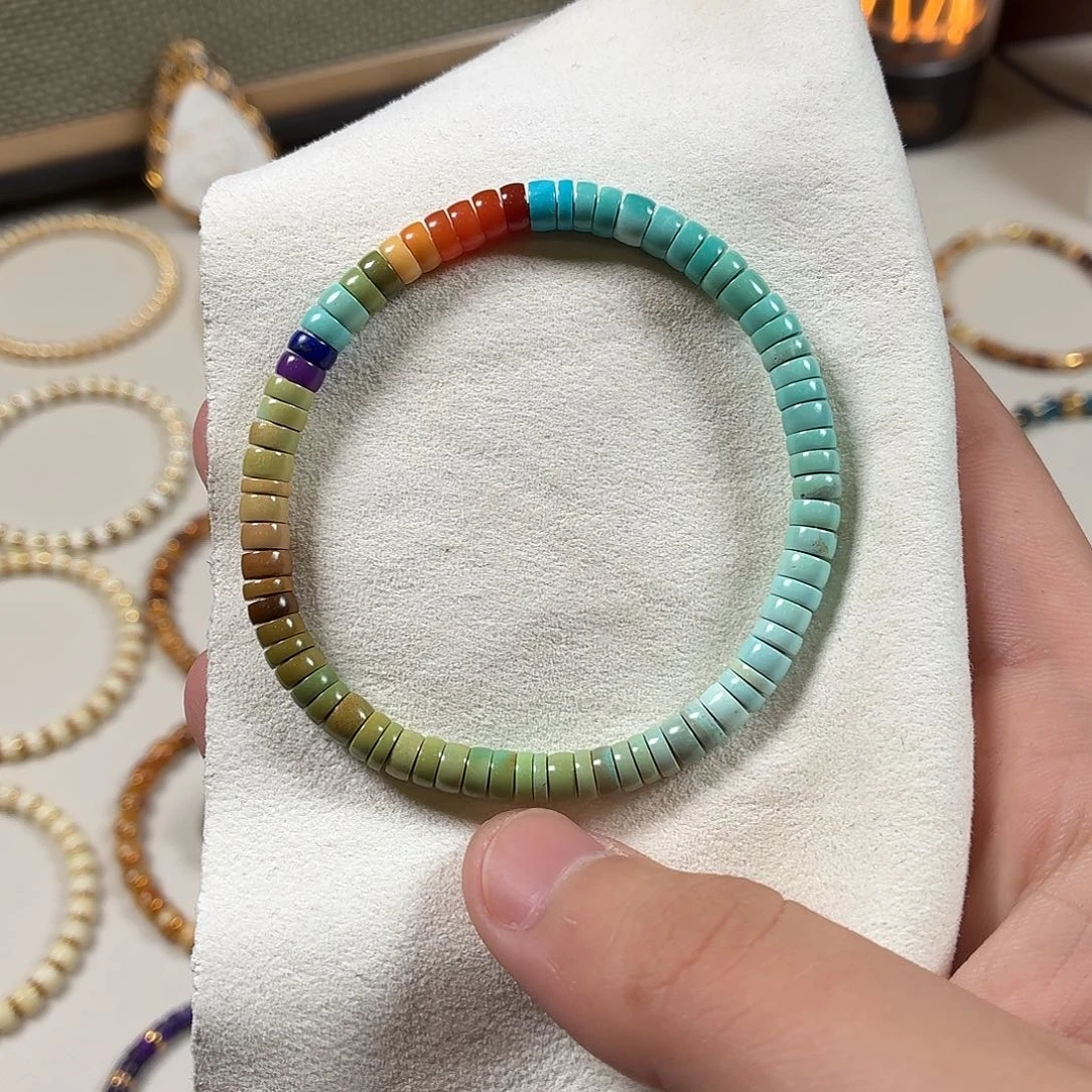 绿松石未镶嵌手链绿松药片彩虹5mm