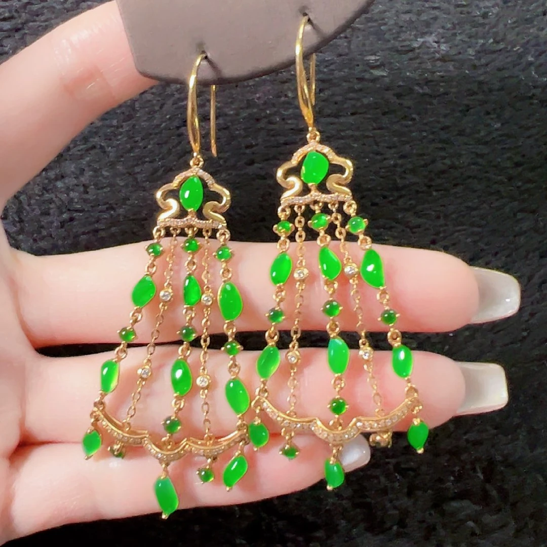 翡翠18K金镶嵌耳饰签收后24小时鉴赏期，过时不退