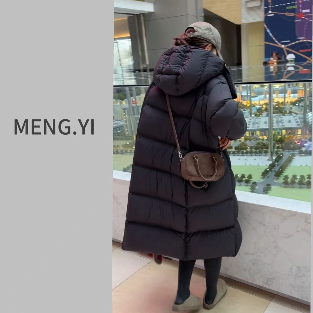 MENG.YI一件过冬95白鸭绒长款带帽羽绒服5430-1