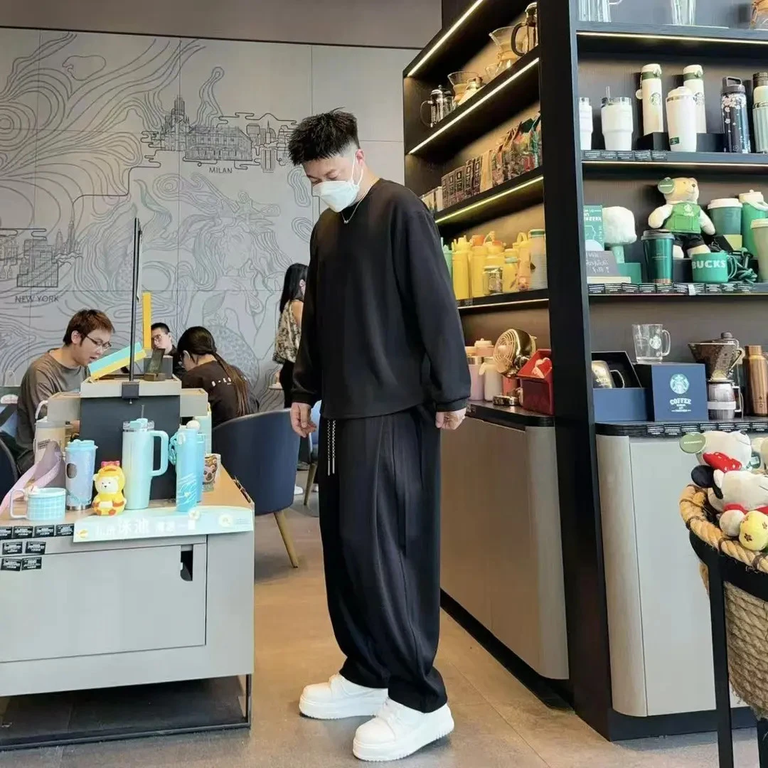 秋季极简松弛感休闲运动套装男士简约纯色弹力圆领卫衣卫裤两件套