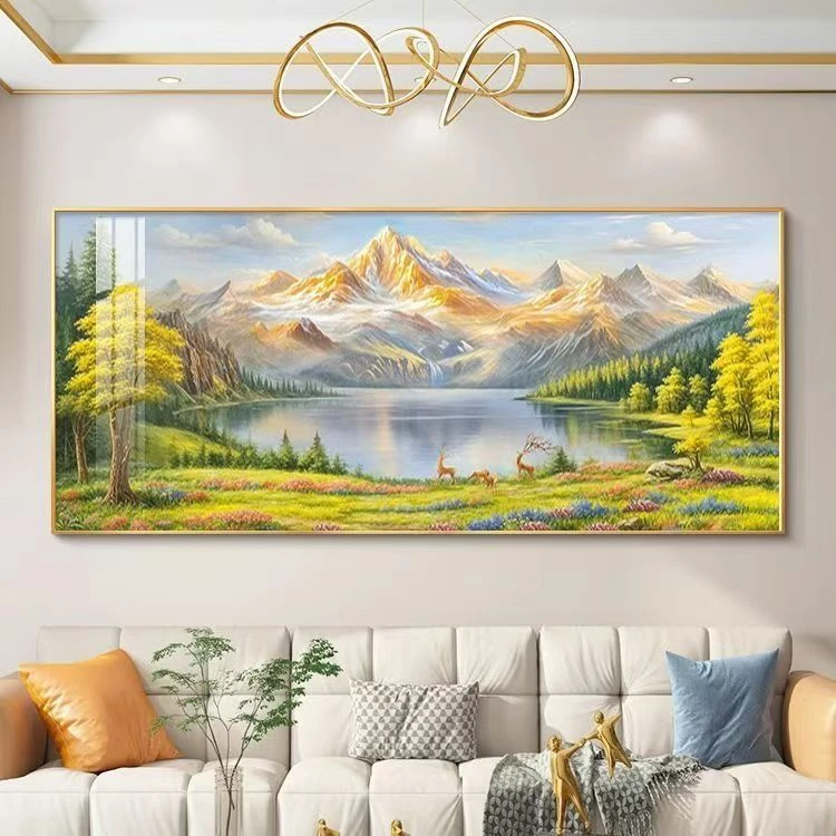 日照金山客厅装饰画油画横幅沙发背景墙挂画背靠网红家居装饰品