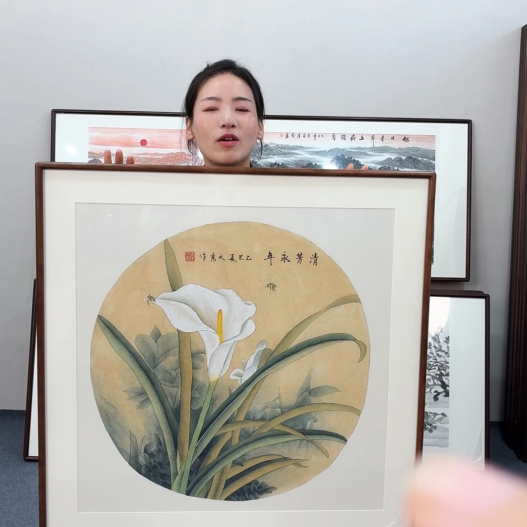 国画手绘作品马蹄莲80×80尺寸