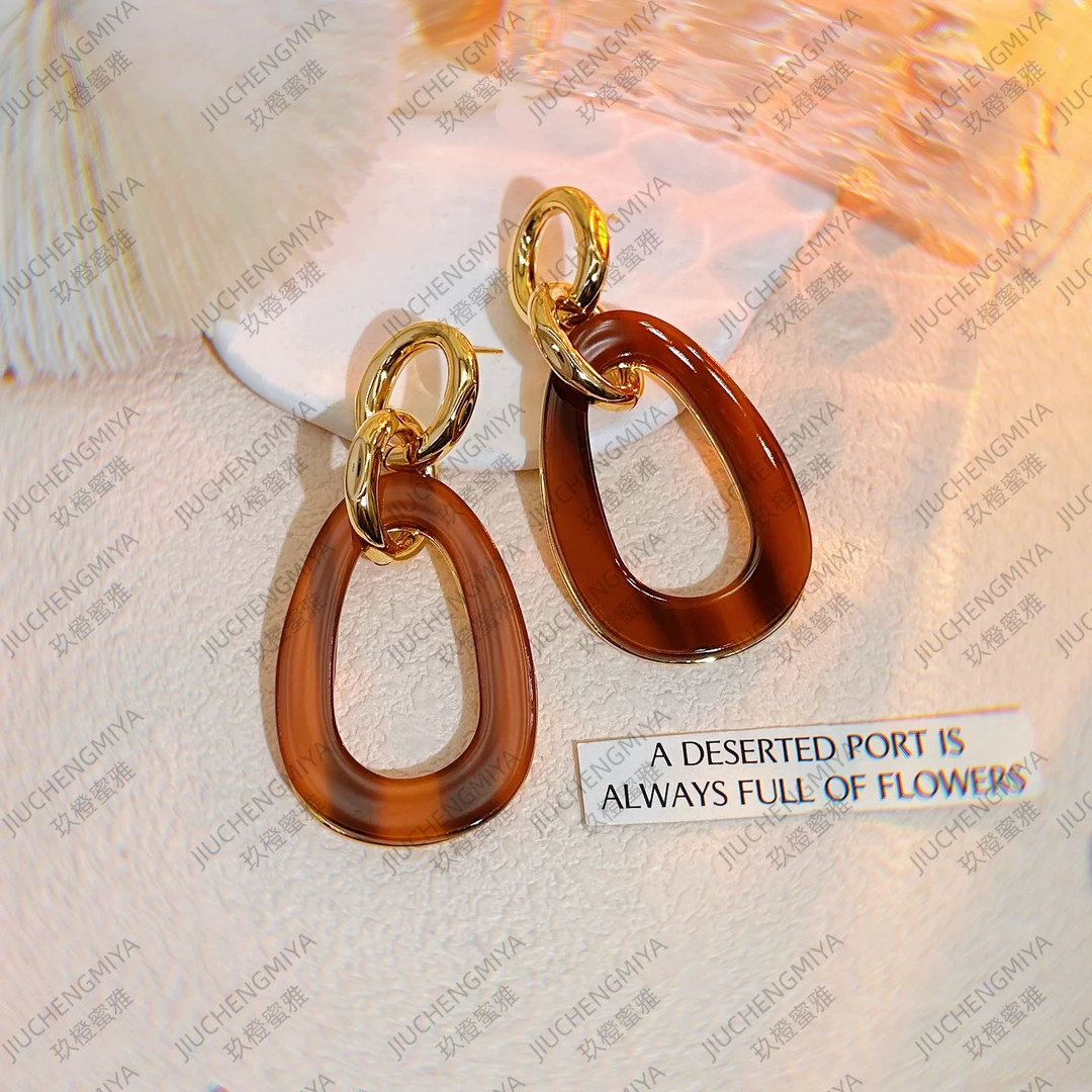 铜合金亚克力耳饰 景初S191秋冬高级百搭气质高贵上档次港风耳环