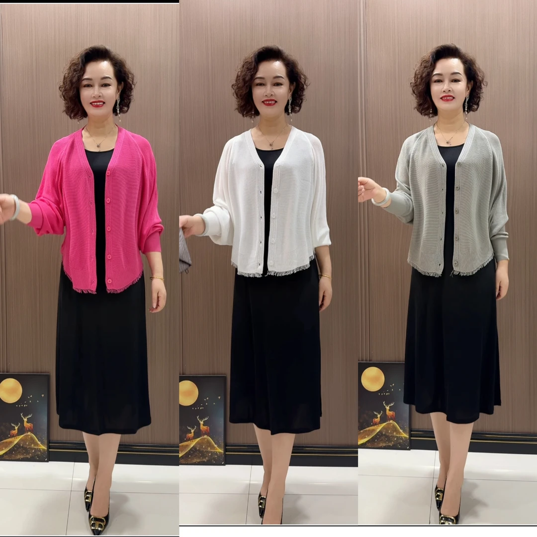 X∪时尚洋气针织百搭休闲气质宽松夏季长袖衫