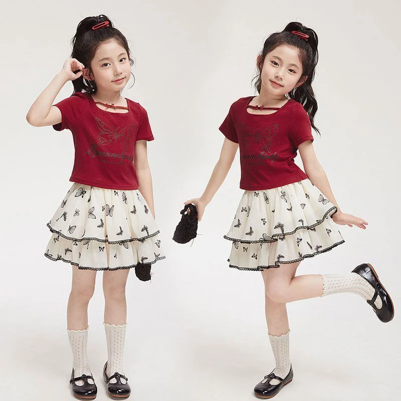 6-12岁夏装套装2025年款衣服儿童装小洋气短袖T恤蛋糕裙两件套