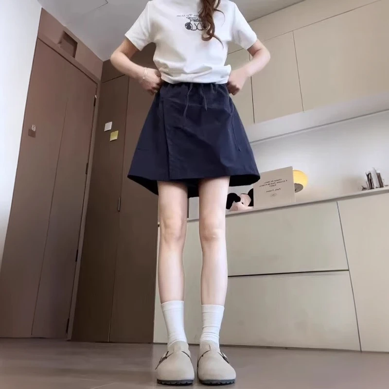 2025薄款藏青色工装裙裤夏季高腰大码女胖mm宽松显瘦a字阔腿裤裙