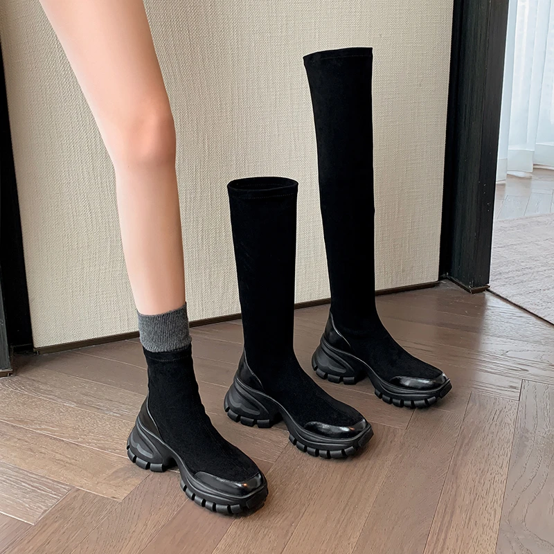 7cm厚底增高小个子长靴女不过膝2025秋冬新款长筒弹力靴瘦瘦靴子