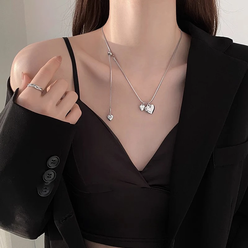 铜合金项链 简约高级感爱心项链可调节女小众设计锁骨链网红ins风
