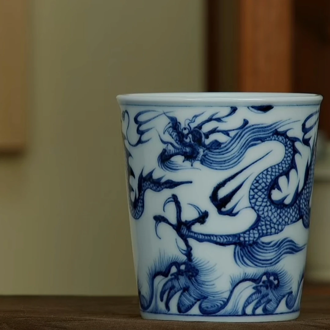 元龙纹陶瓷可乐杯景德镇青花主人杯送礼佳品溪蘭仰元