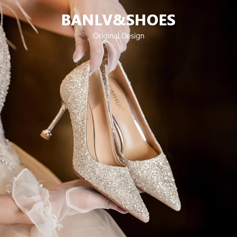 白色简约高跟鞋成年礼尖头年会晚礼服细跟配婚纱酒杯跟礼仪伴娘鞋