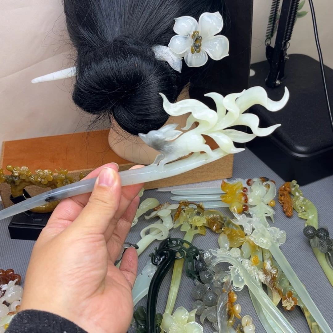 蛇纹石玉合金发饰