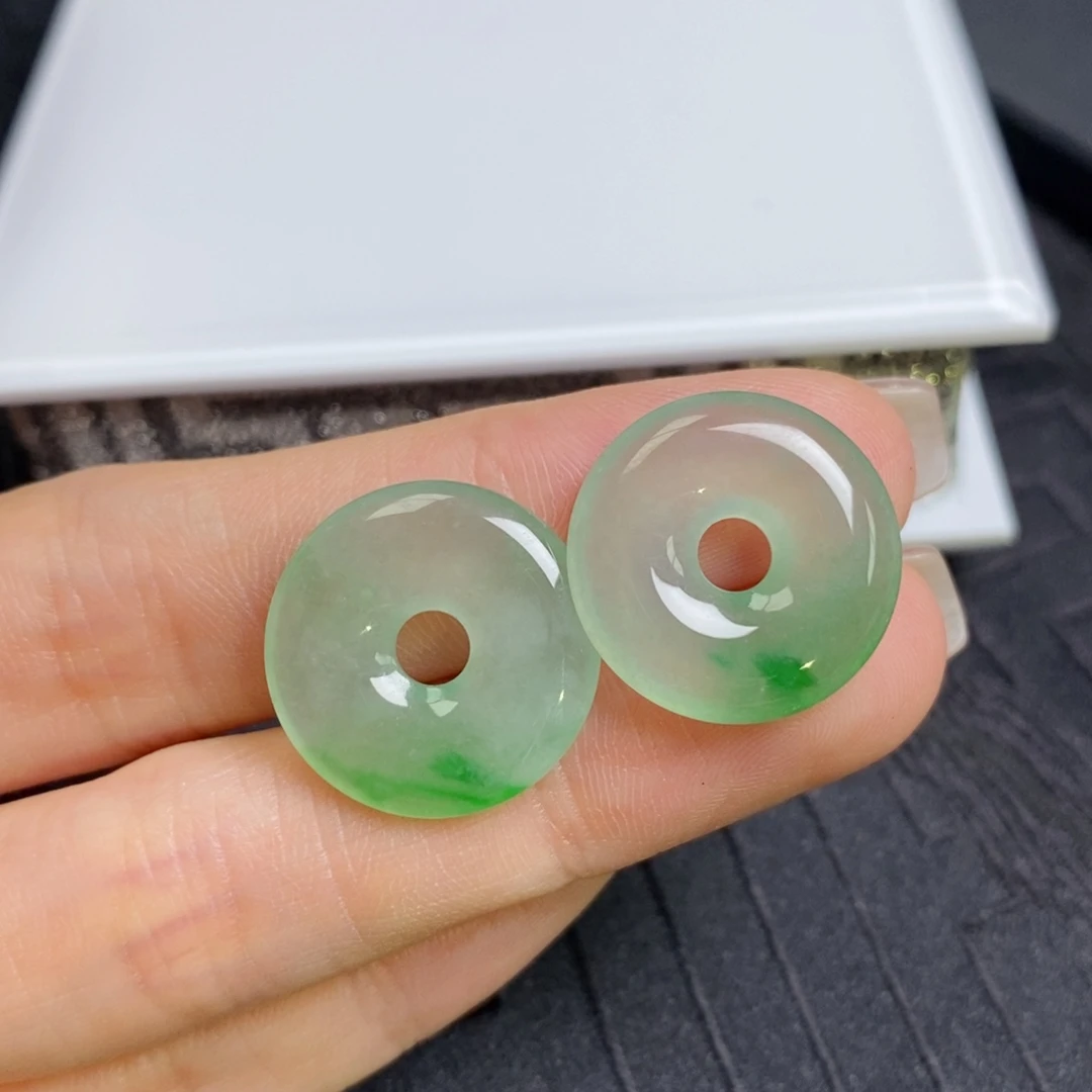 翡翠未镶嵌耳饰飘花甜甜圈