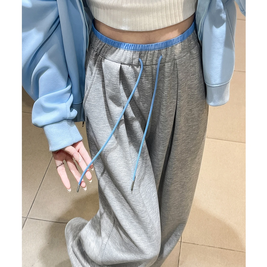 梨形身材灰色休闲糯米裤女2025年秋季新款运动高腰显瘦垂感阔腿裤