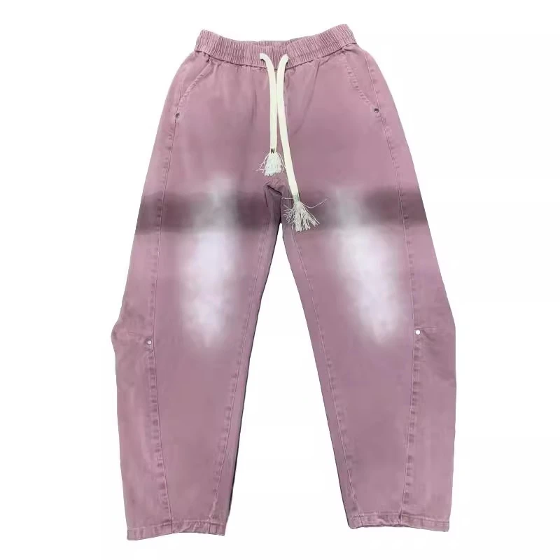 2025春夏季渐变色牛仔裤宽松直筒阔腿弯刀裤青年重磅水洗做旧裤男