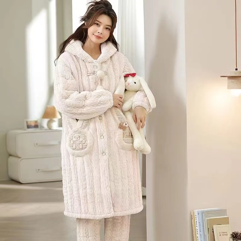 2025新款三层夹棉加厚睡衣家居服套装断码清仓