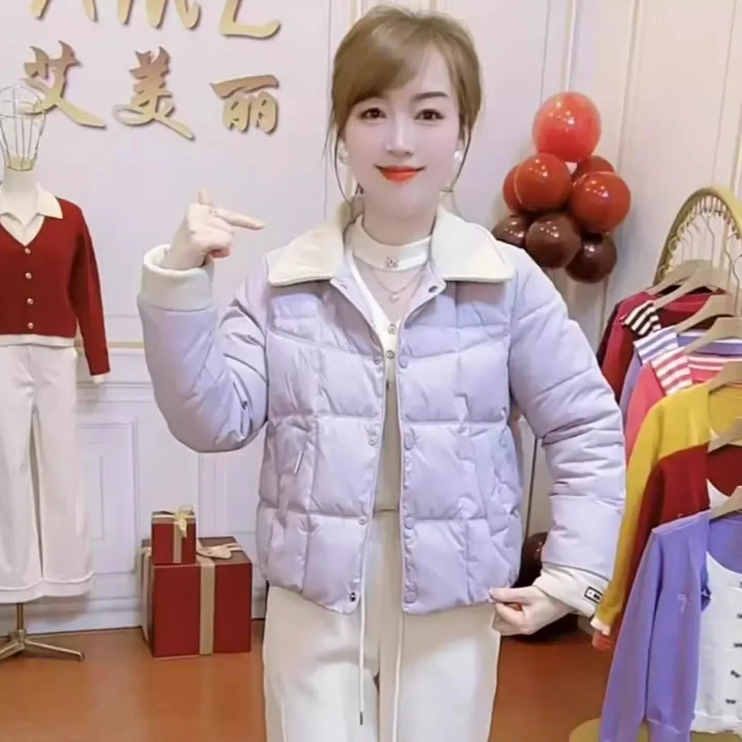 时尚翻领短款棉服女2025冬季新款洋气保暖显瘦小个子百搭休闲外套
