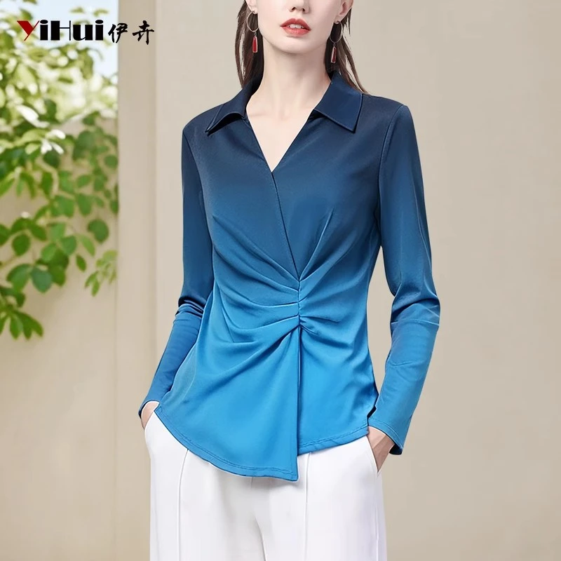 YIHUI伊卉渐变色衬衫修身时尚百搭气质年春装新款上衣SA255339
