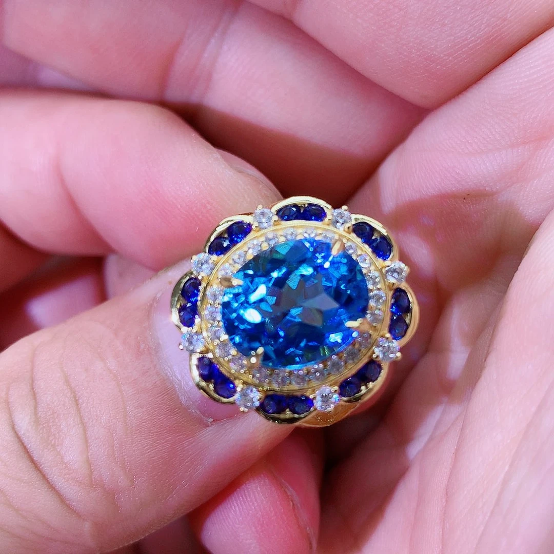 托帕石戒指银S925镶嵌