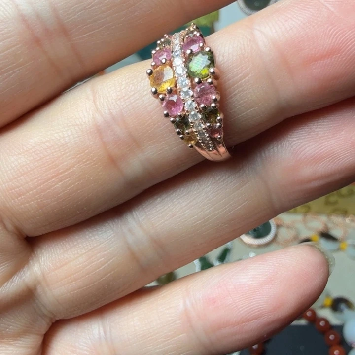 银S925镶嵌碧玺戒指