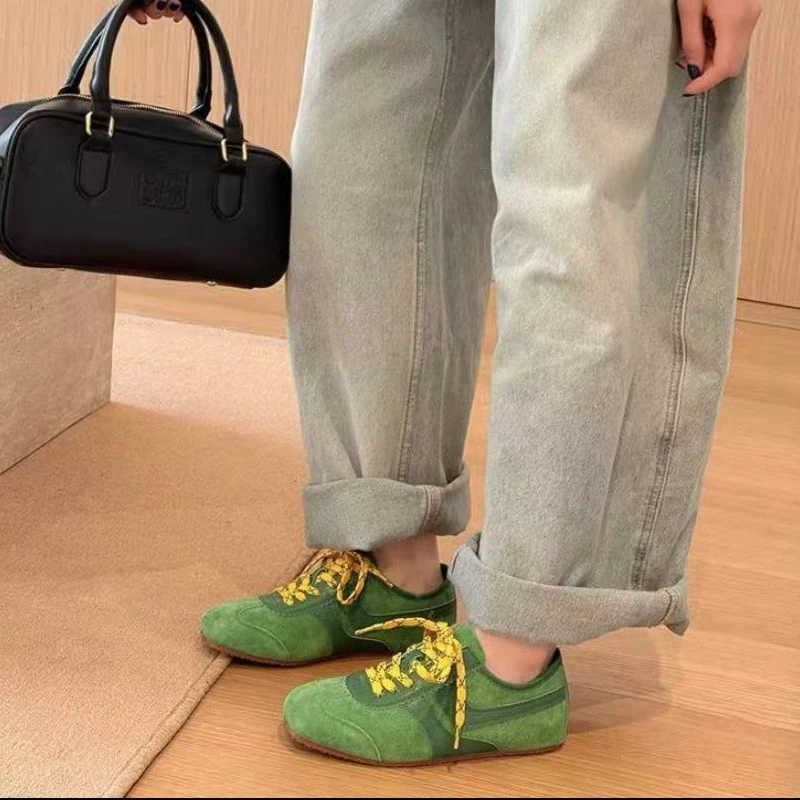 欧洲站真皮绿色洋气德训鞋女2025新款韩版休闲百搭5D9-99-706