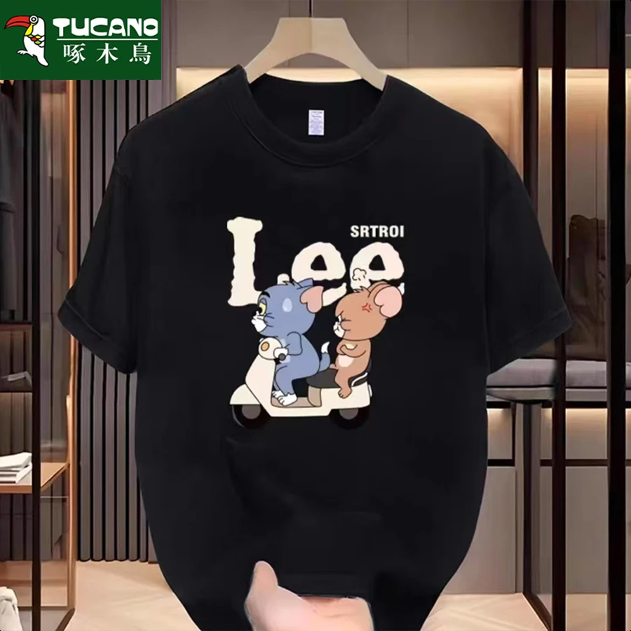 啄木鸟短袖夏季基础大众圆领通用T恤透气宽松半袖休闲速干纯色