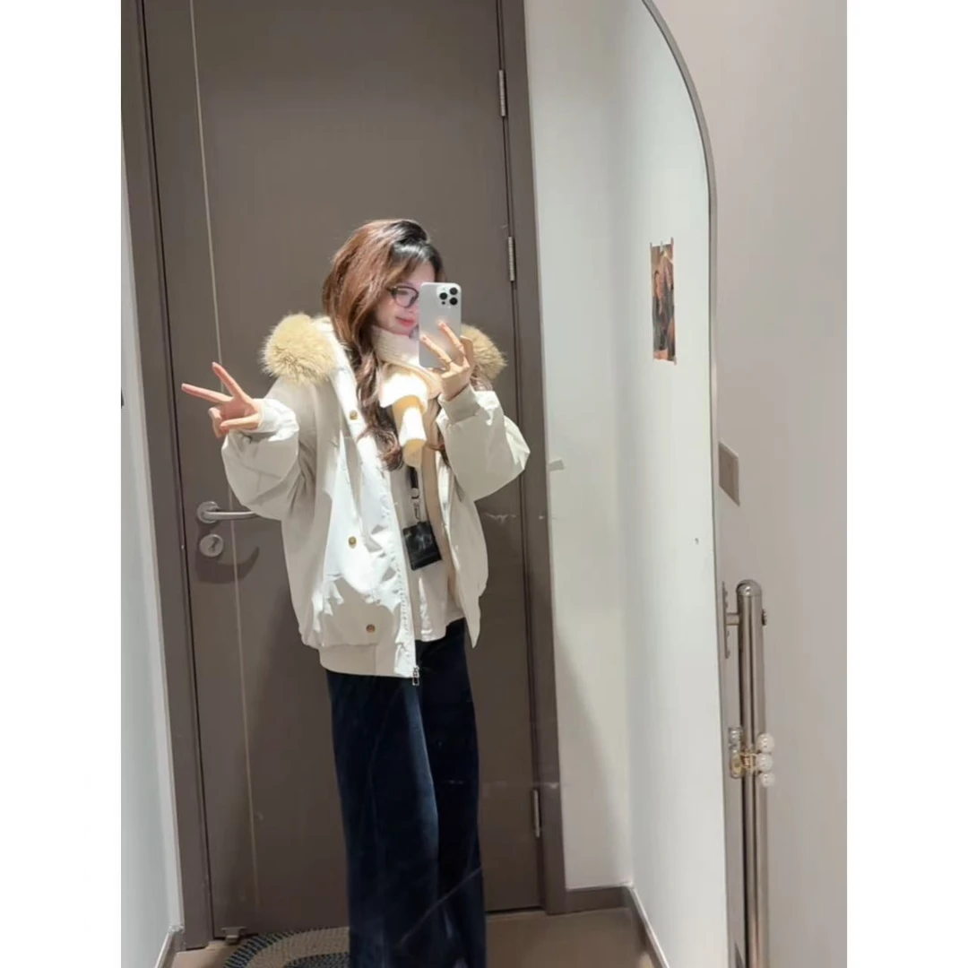 MOKE美式复古大毛领连帽座山雕外套男女款冬季加厚保暖情侣装棉衣