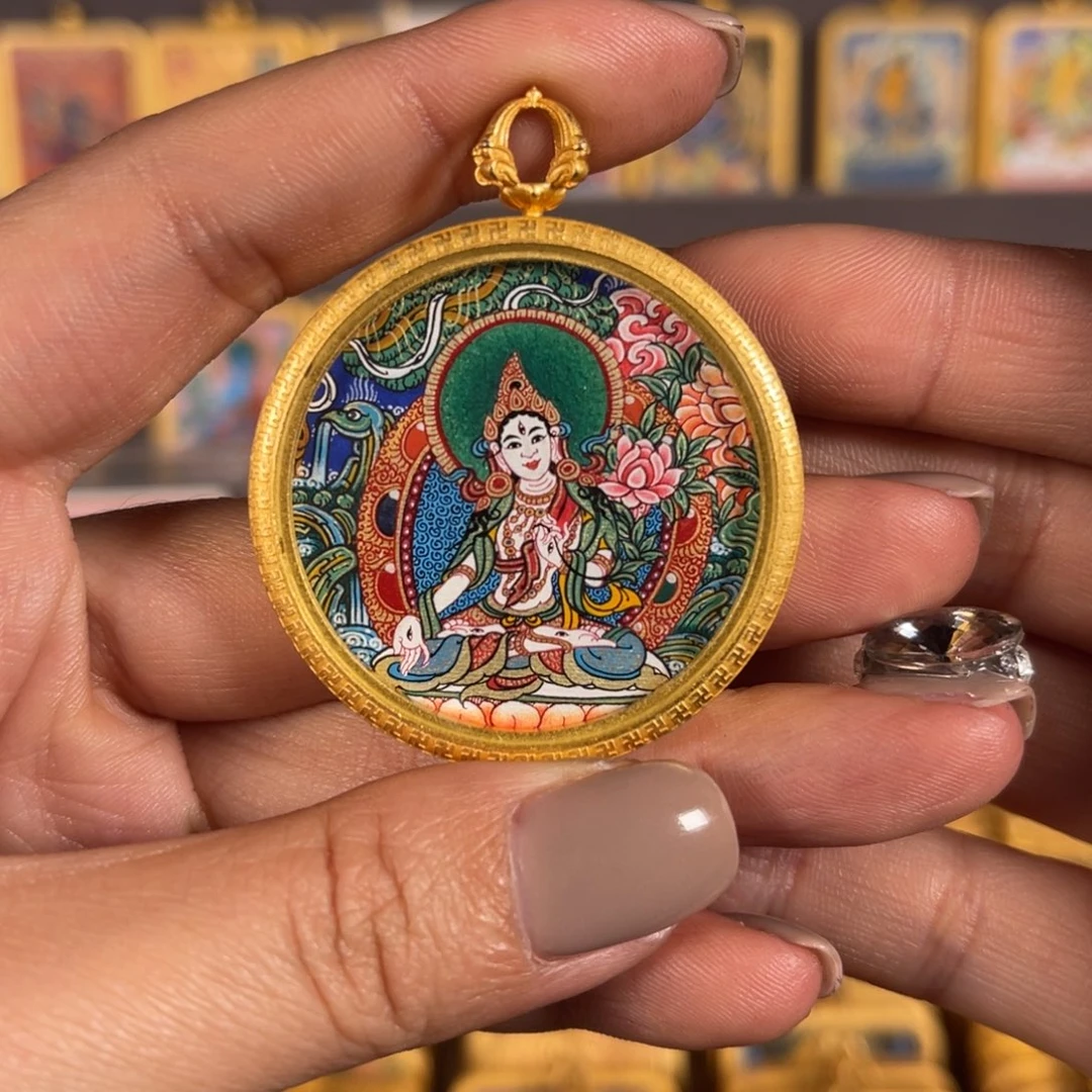 吊坠白度母青海热贡唐卡3.5