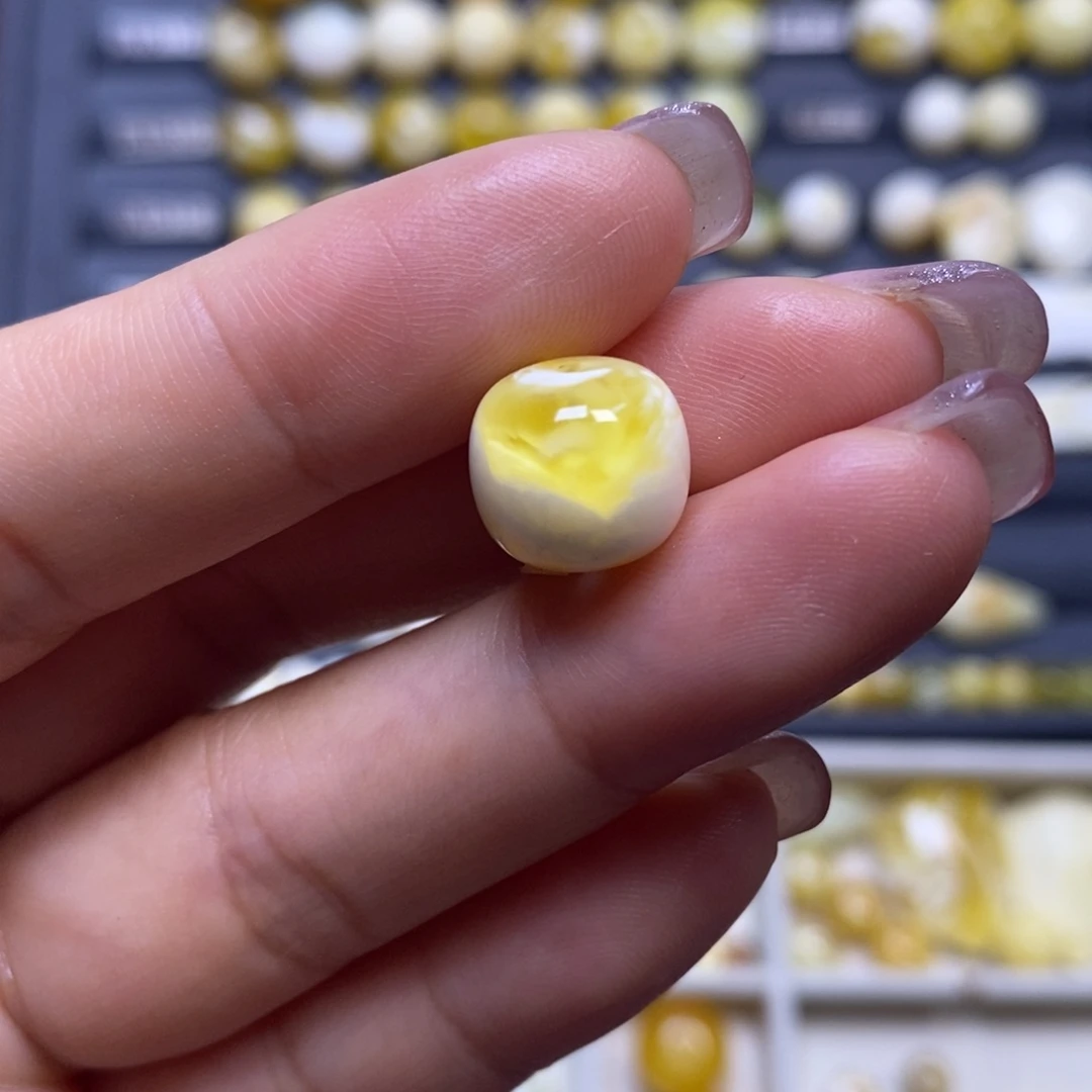 蜜蜡未镶嵌珠宝奇石瓷白橘溶洞妖花老型11.6*10.4mm