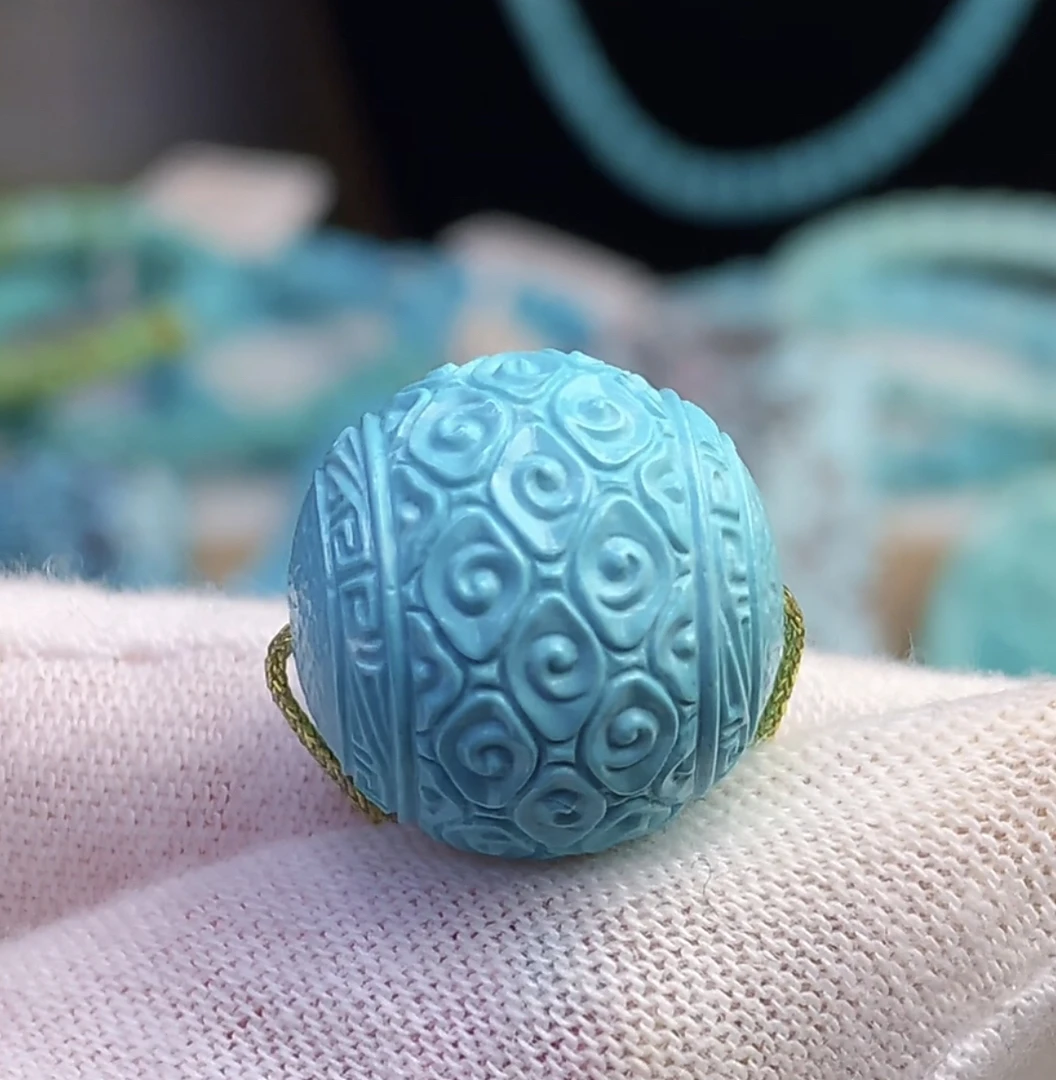 原矿绿松石精品云纹珠16.3毫米，5.93克