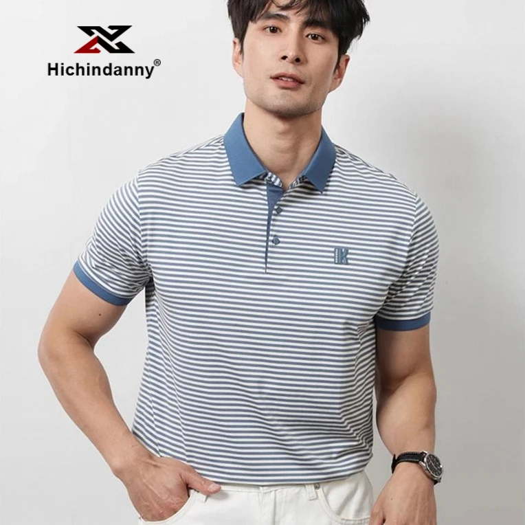HICHIN男士运动polo衫条纹短袖翻领夏季薄款商务休闲透气t恤上衣