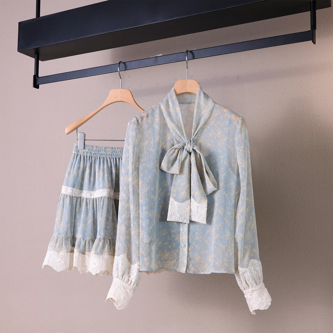 MissD.G.早秋季新款设计感洋气减龄绑带长袖衬衫短裙套装XH-J249