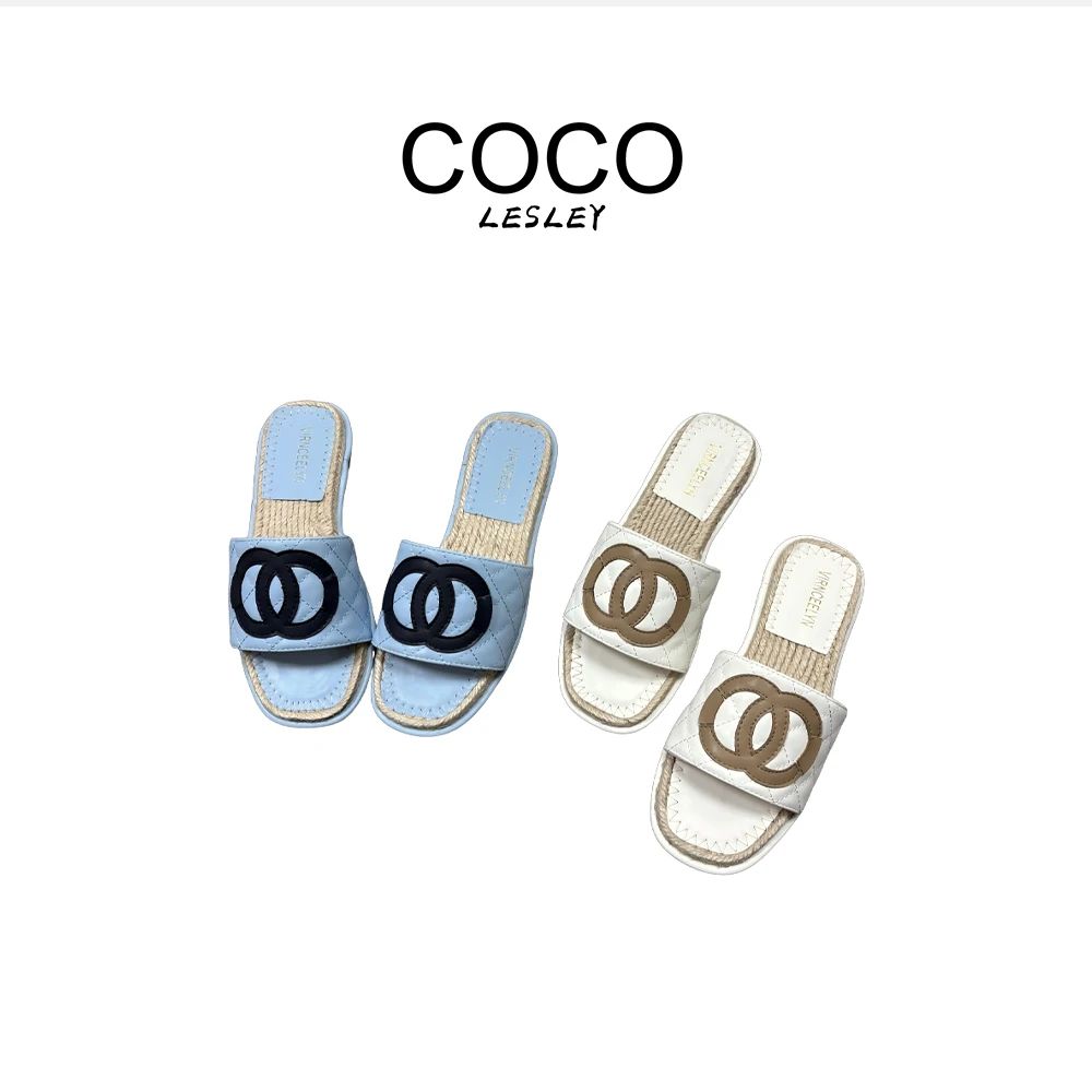 真麻绳小香风拖鞋2025草编百搭时尚沙滩平底拖鞋