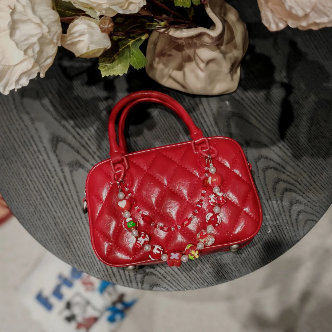 【奶油泡芙2750】sanqimtime小叁七2750#手提波士顿菱格绣线小方包