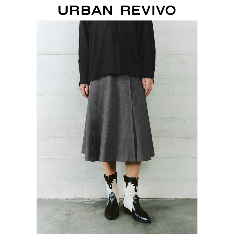 UR女装轻通勤简约休闲后拉链半裙UWM540012