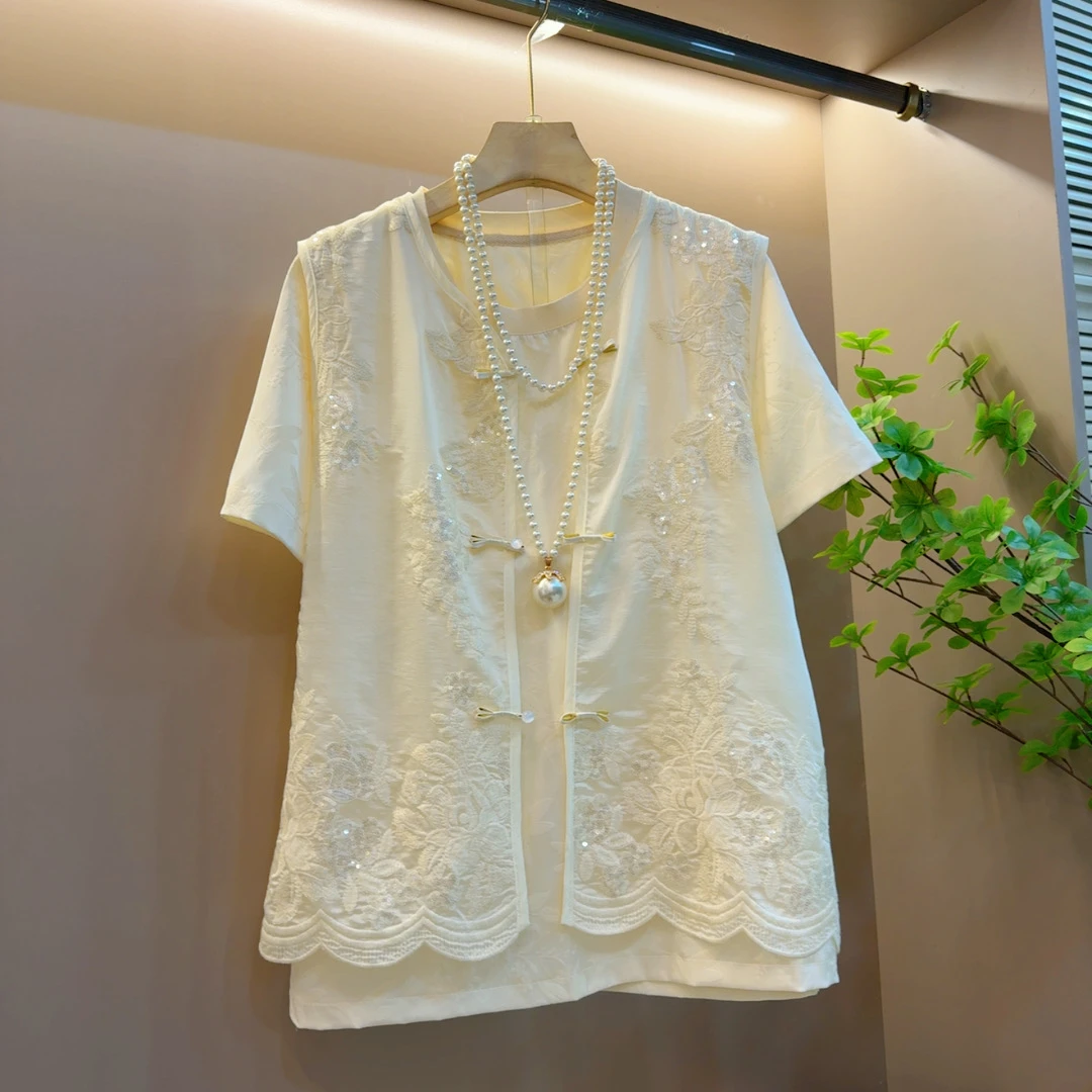 时尚新款百搭新中式复古国风百搭民族风重工马甲上衣两件套