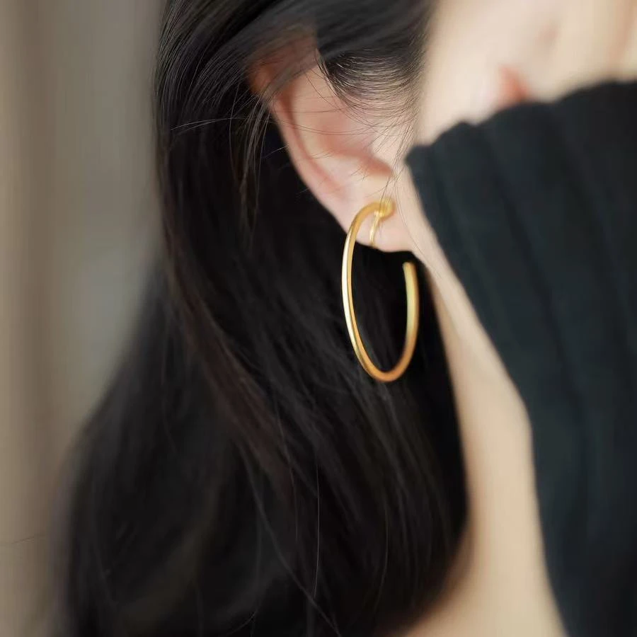 合金耳饰 925银针C圈耳环光面圆圈欧美日韩女简约欧美风金色耳扣