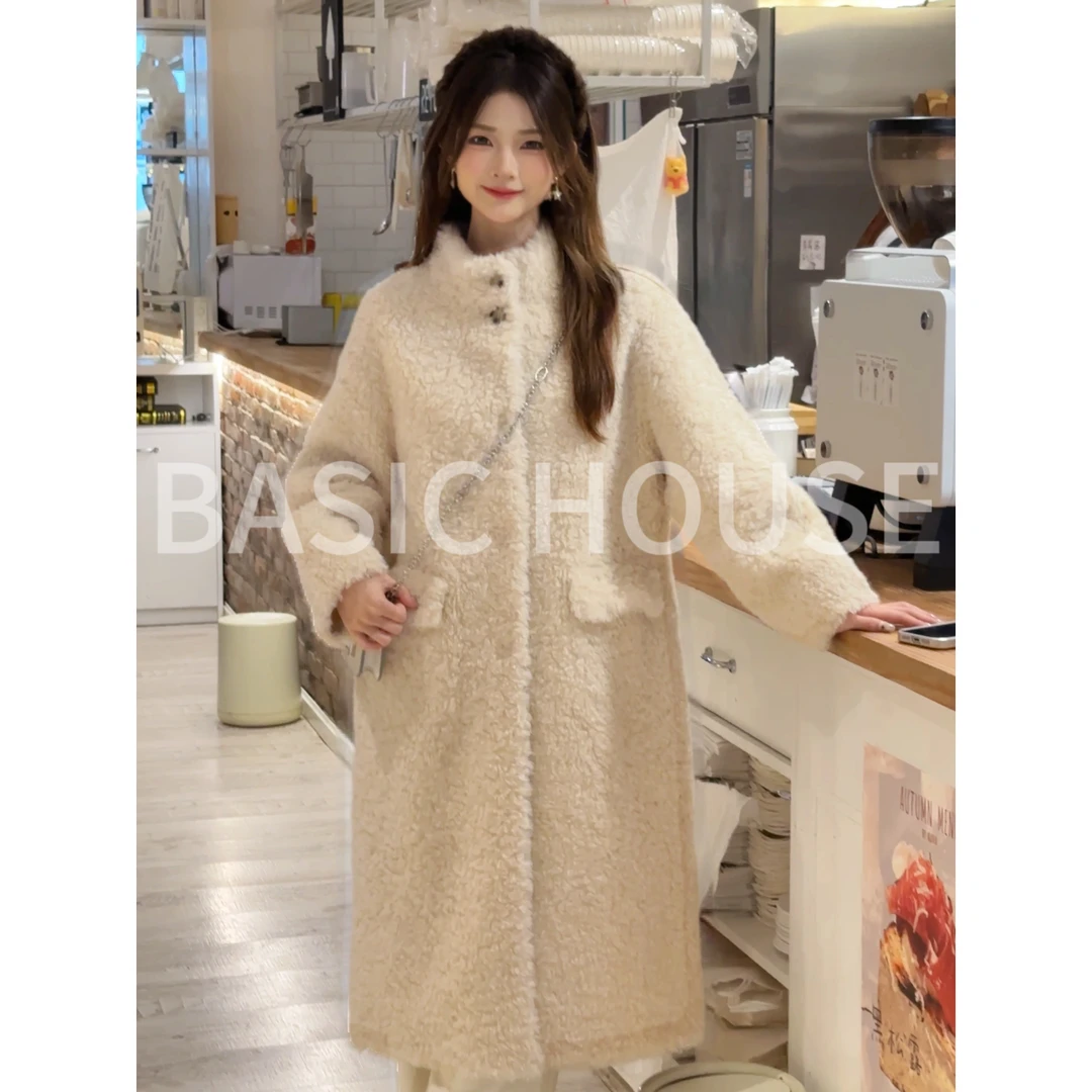 Basic House/百家好秋冬季立领时尚气质高级羊羔毛大衣女A
