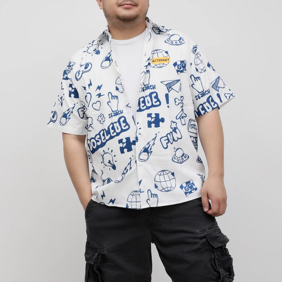 ANDREM花衬衣夏季新款日系小清新速干短袖衬衫开衫休闲大码宽松男