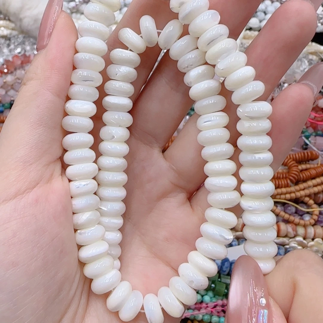 玛瑙/玉髓未镶嵌珠宝半成品白蝶贝算盘一条卡十