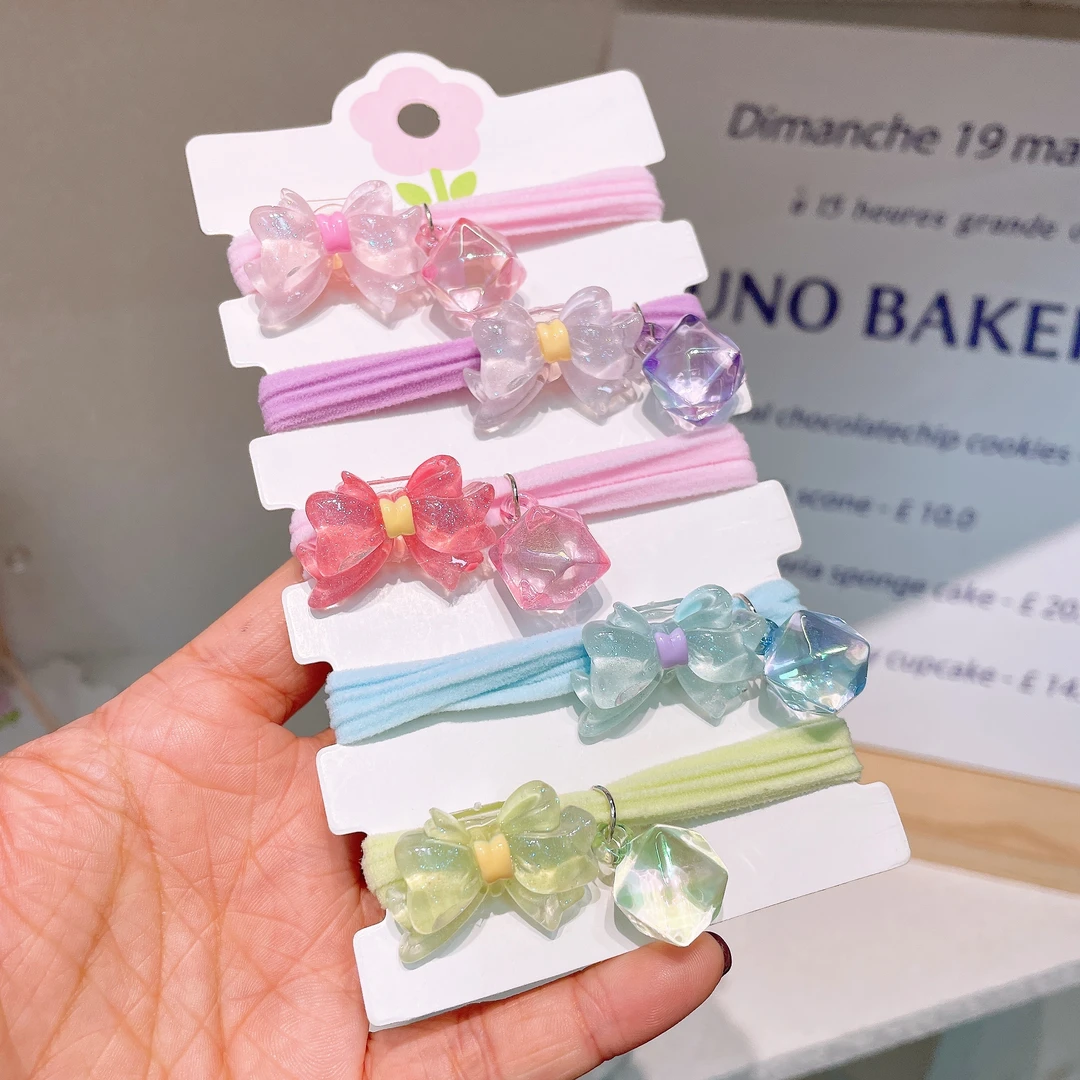 A-6378  d 混色5个立体蝴蝶结方块双配件高弹力面膜圈       发圈