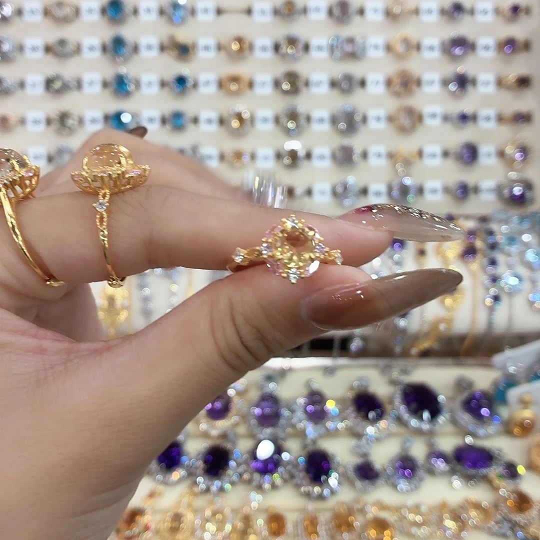 美***达戒指黄晶银S925镶嵌