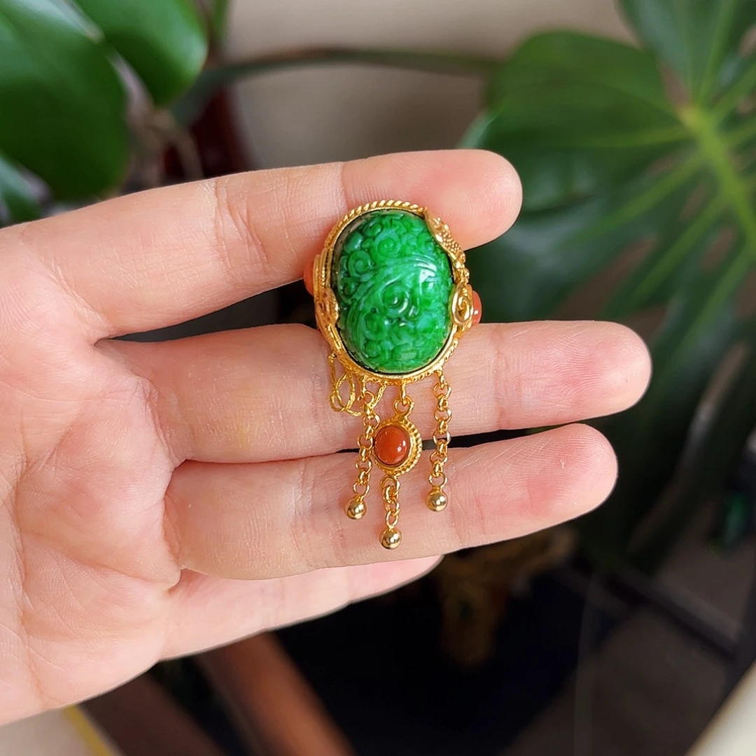 【闪购商品】翡翠戒指银S925镀金镶嵌幸**我 福利