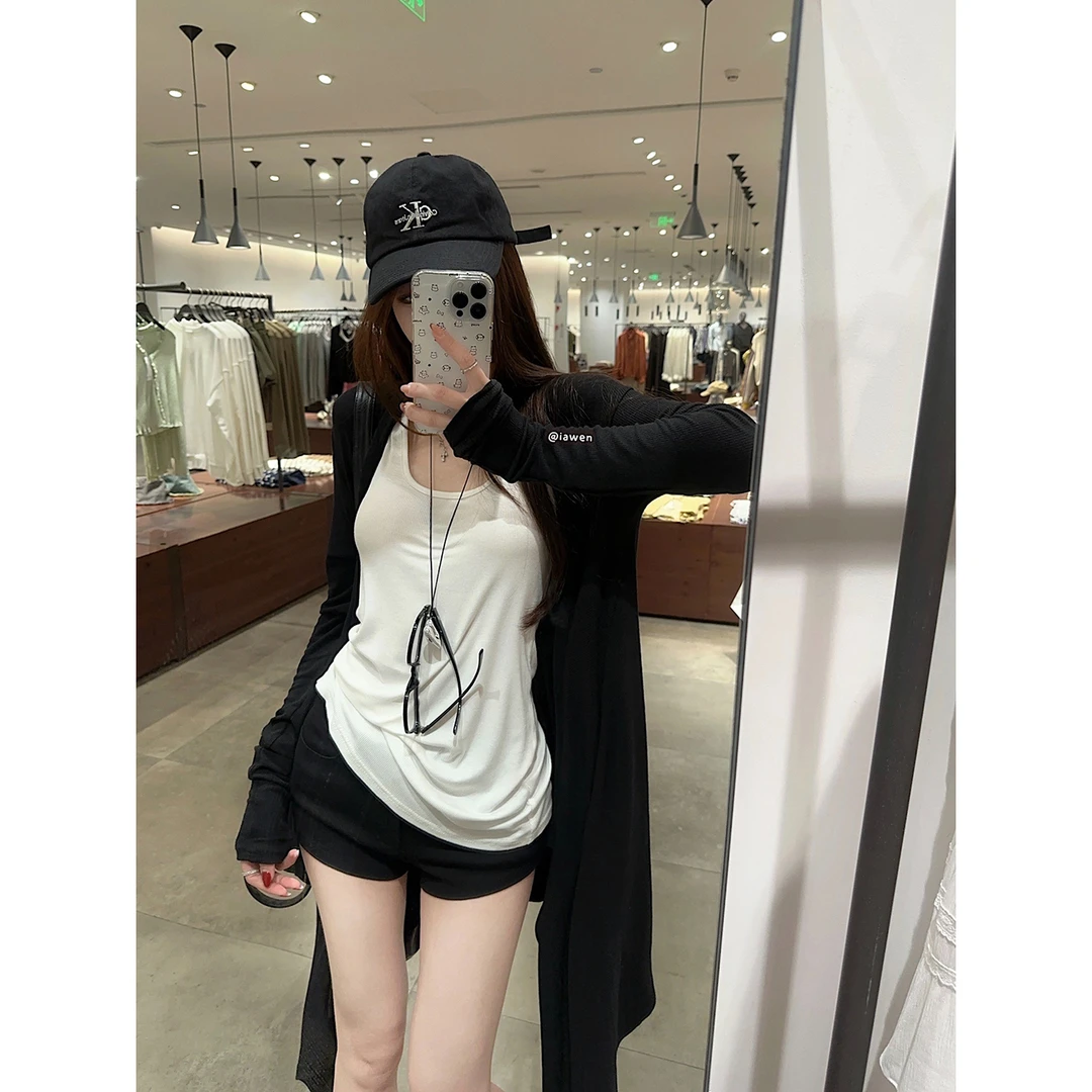 纸片人不规则下摆针织衫气质暗黑开衫背心套装短款辣妹吊带20795