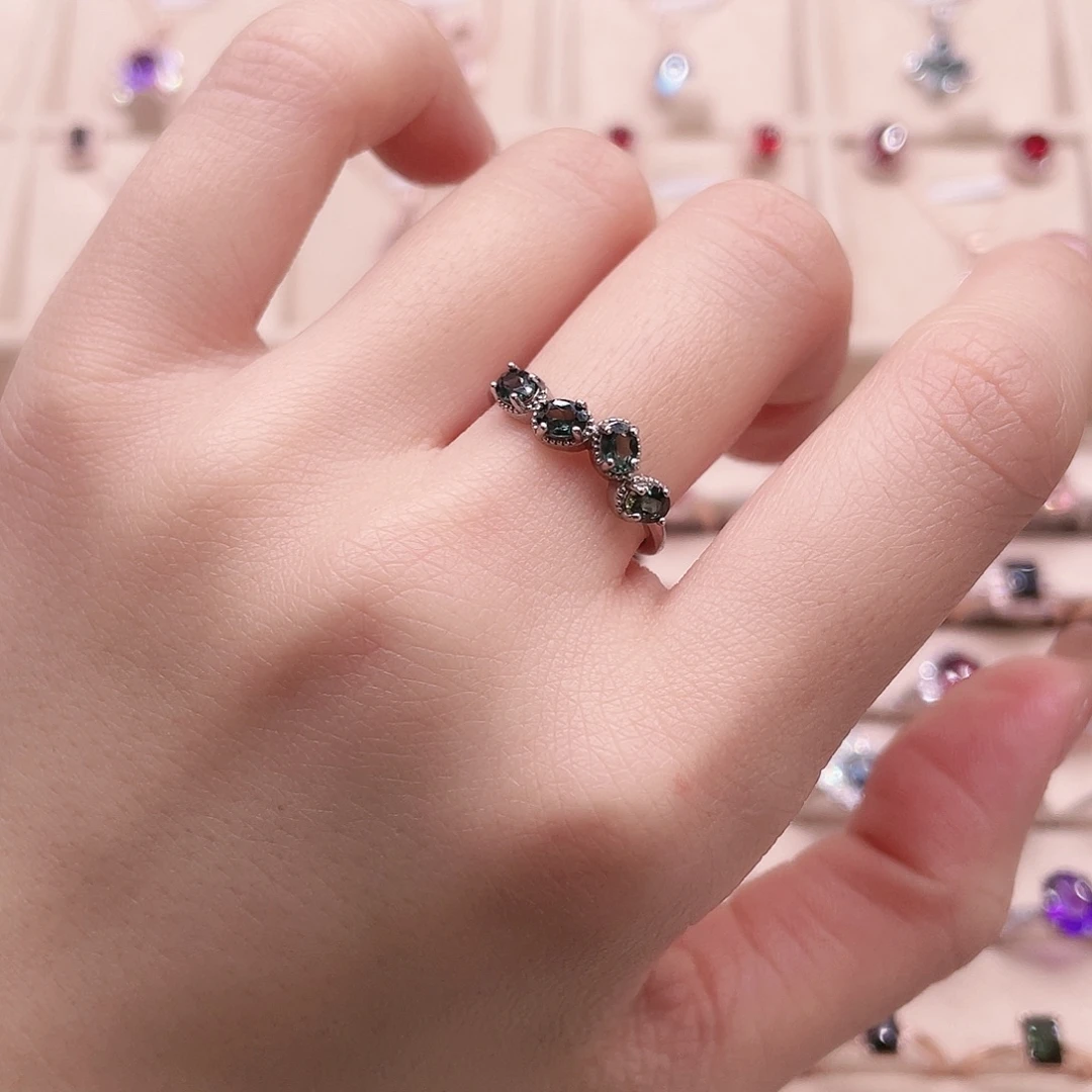 戒指蓝宝石银S925镶嵌开口