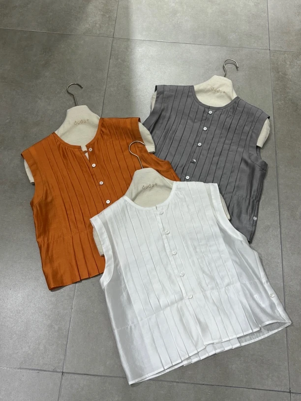 【BAI】法式简约压褶衬衫无袖背心92901